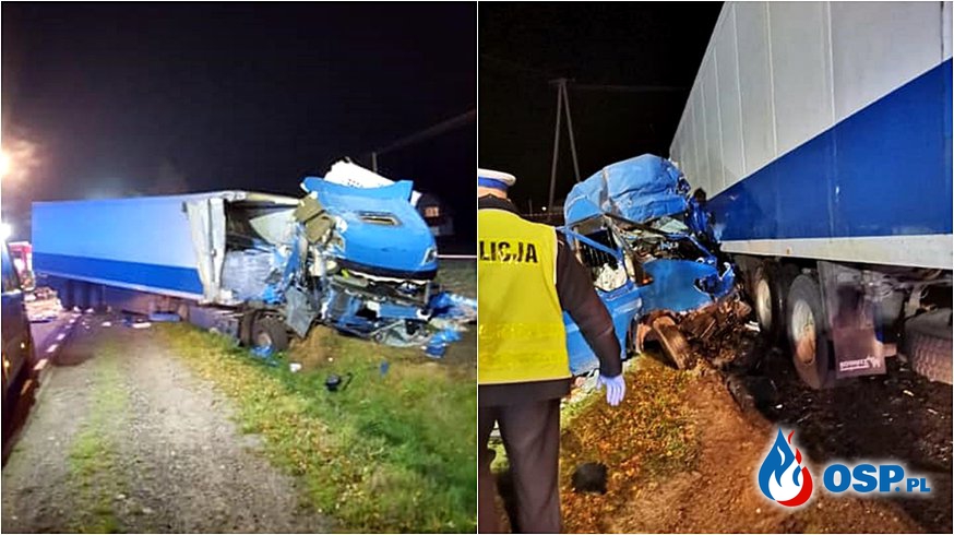 Cztery osoby zginęły w zderzeniu ciężarówki i busa. Tragiczny wypadek w Starym Nacpolsku. OSP Ochotnicza Straż Pożarna