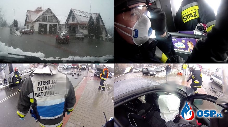 Strażak OSP pokazał swój dojazd do remizy, wyjazd zastępu do wypadku i samą akcję OSP Ochotnicza Straż Pożarna