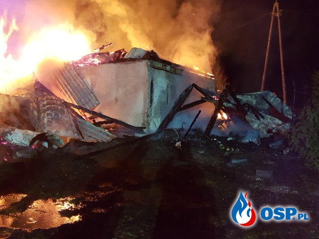 20-10-2018 (Sobota) Pożar zabudowań gospodarczych,samochodu oraz butli z gazem OSP Ochotnicza Straż Pożarna