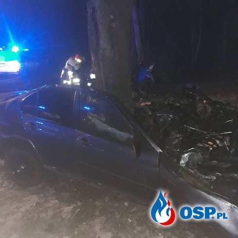 BMW roztrzaskało się na drzewie. Zginął 22-letni kierowca. OSP Ochotnicza Straż Pożarna
