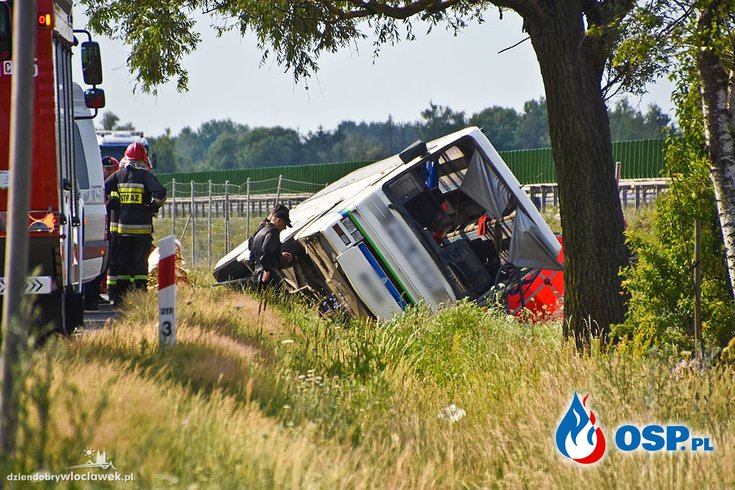 Tragiczny wypadek autobusu na DK 91. Nie żyją dwie osoby.  OSP Ochotnicza Straż Pożarna