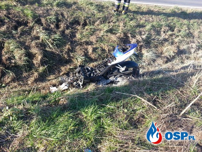Wypadek motocyklisty na DW 414 na wysokości obwodnicy Białej OSP Ochotnicza Straż Pożarna