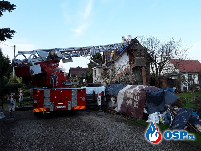 Pożar dachu Łysokanie OSP Ochotnicza Straż Pożarna