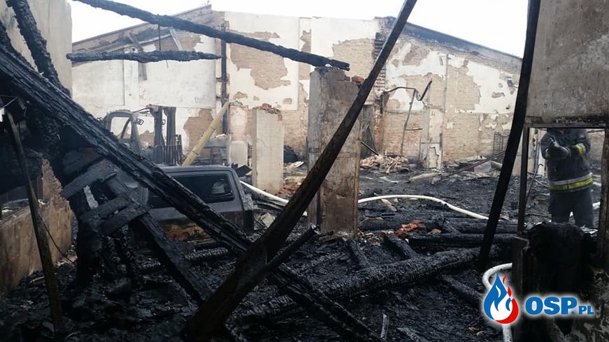 Hale magazynowe spłonęły w nocnym pożarze w Jaworznie. W akcji ponad 80 strażaków. OSP Ochotnicza Straż Pożarna
