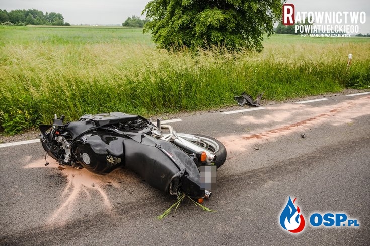 Motocyklista zginął pod kołami autobusu. Tragiczny wypadek pod Ełkiem. OSP Ochotnicza Straż Pożarna