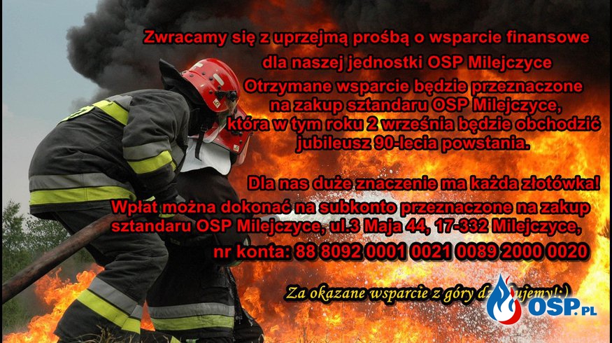Prośba o wsparcie dla OSP Milejczyce OSP Ochotnicza Straż Pożarna