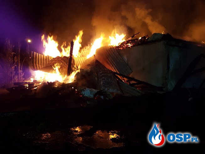 20-10-2018 (Sobota) Pożar zabudowań gospodarczych,samochodu oraz butli z gazem OSP Ochotnicza Straż Pożarna
