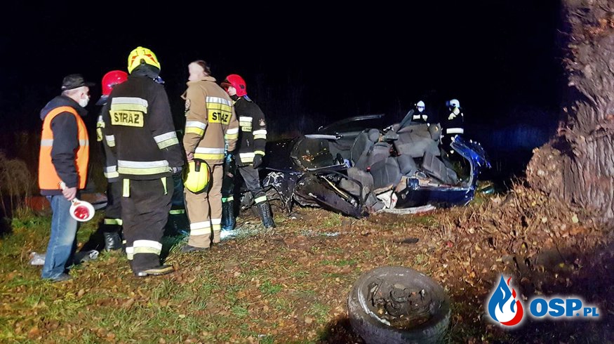 Dwóch 19-latków zginęło na Lubelszczyźnie. Auto roztrzaskało się na drzewie. OSP Ochotnicza Straż Pożarna