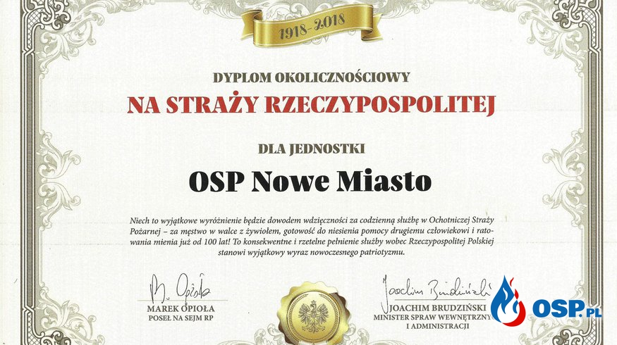 Dyplom okolicznościowy OSP Ochotnicza Straż Pożarna