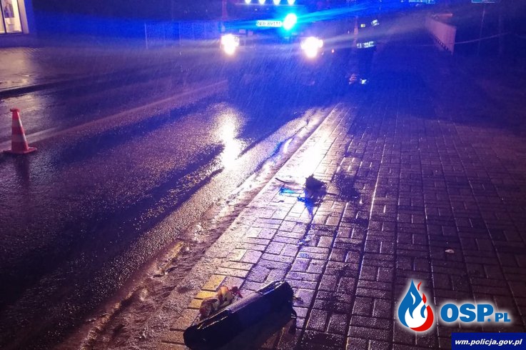 Pijany kierowca potrącił pieszą i uciekł. Pomocy udzielał strażak PSP i OSP. OSP Ochotnicza Straż Pożarna