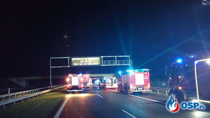 Wypadek ciężarówki przewożącej niebezpieczne substancje na A2! OSP Ochotnicza Straż Pożarna
