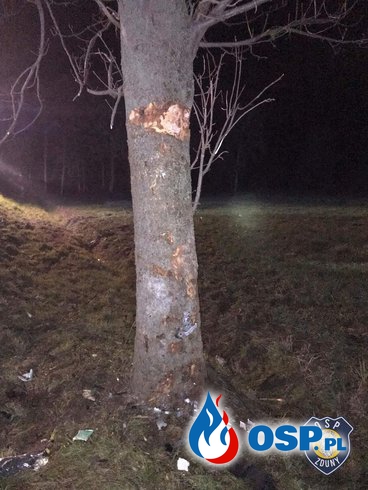 BMW rozpadło się po uderzeniu w drzewo. Kierowca wypadł z auta, zginął na miejscu. OSP Ochotnicza Straż Pożarna