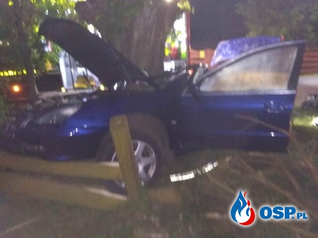 Auto roztrzaskało się na drzewie. Zginął kierowca i pasażer. OSP Ochotnicza Straż Pożarna