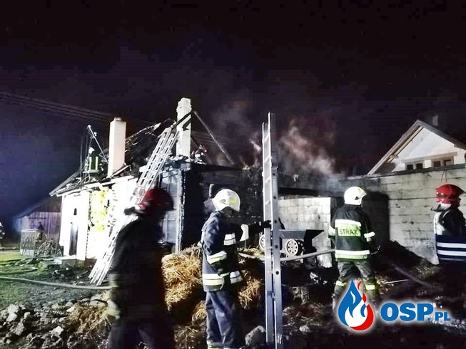 10 zastępów strażaków gasiło pożar domu i zabudowań gospodarczych OSP Ochotnicza Straż Pożarna