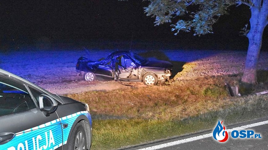 Dwóch mężczyzn zginęło w wypadku pod Chełmem. Auto rozbiło się na drzewie. OSP Ochotnicza Straż Pożarna