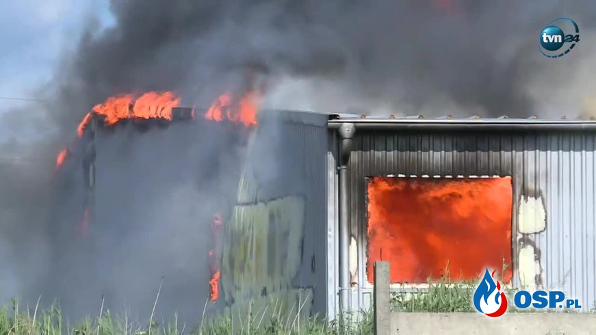 Wielki pożar stolarni w Wysocku Małym, koło Ostrowa Wielkopolskiego! OSP Ochotnicza Straż Pożarna