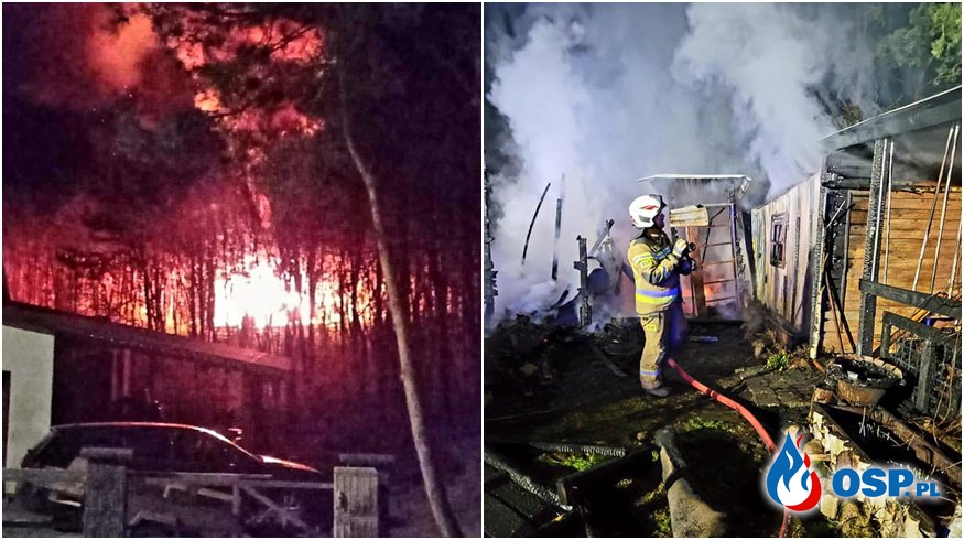 Zgłoszono pożaru lasu, płonął domek letniskowy. Jest ofiara śmiertelna. OSP Ochotnicza Straż Pożarna