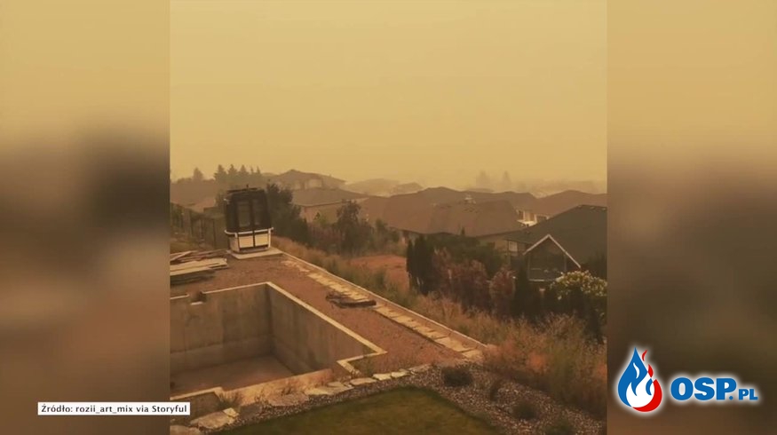 Pomarańczowe miasto w Kanadzie. Gęsty dym z pożarów lasów zagraża mieszkańcom. OSP Ochotnicza Straż Pożarna