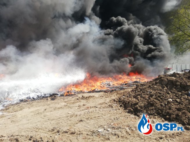 Pożar składowiska odpadów pod Krotoszynem. W akcji 11 zastępów strażaków. OSP Ochotnicza Straż Pożarna