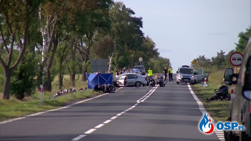 Naczelnik OSP Kłoda zginął w wypadku. 70-letnia kobieta wjechała w grupę motocyklistów. OSP Ochotnicza Straż Pożarna