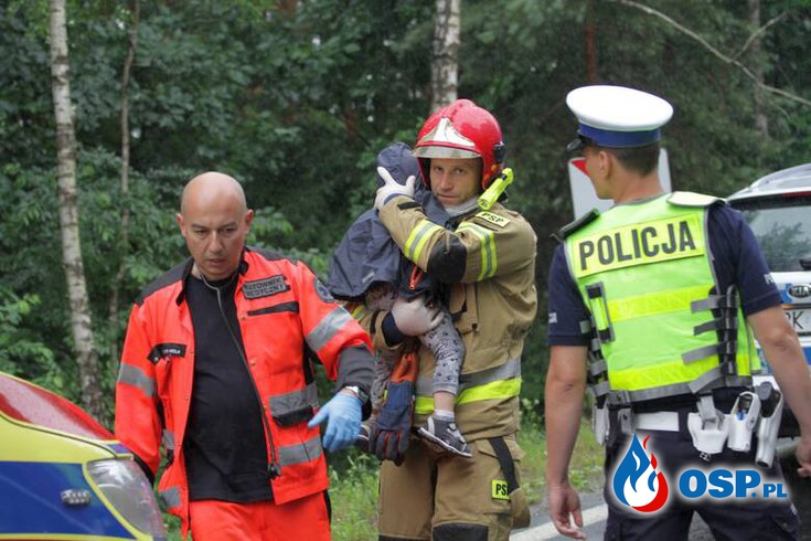 Tragiczny wypadek na drodze relacji Tarnobrzeg - Stalowa Wola. Zginęło młode małżeństwo, wypadek przeżyło ich dziecko. OSP Ochotnicza Straż Pożarna