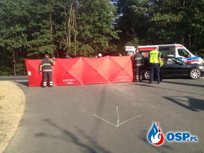 Zderzenie samochodu osobowego z motorowerem w Zawadzkiem. OSP Ochotnicza Straż Pożarna