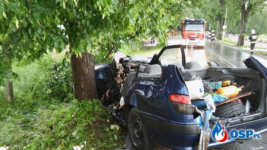 Samochód uderzył w drzewo OSP Ochotnicza Straż Pożarna