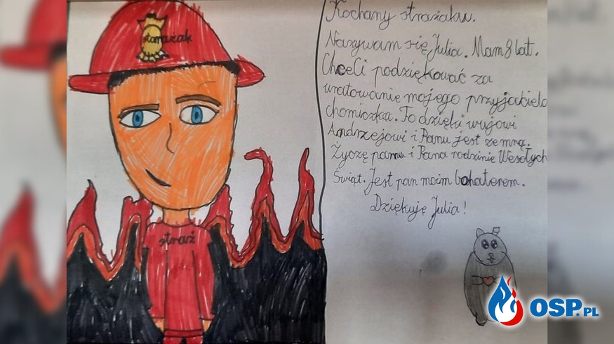 Wzruszający list 8-latki do strażaka. "Jest pan moim bohaterem". OSP Ochotnicza Straż Pożarna