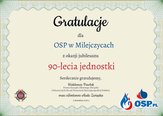 90-lecie OSP Milejczyce i uroczyste nadanie sztandaru OSP Ochotnicza Straż Pożarna