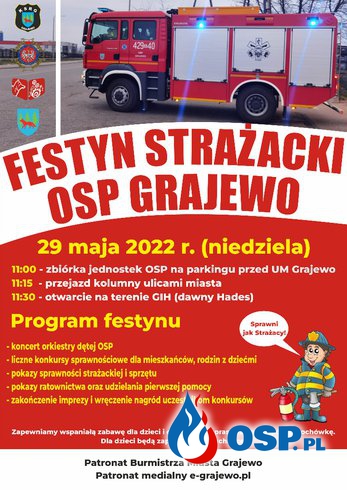 Zaproszenie na "Festyn Strażacki sprawni jak strażacy" OSP Ochotnicza Straż Pożarna