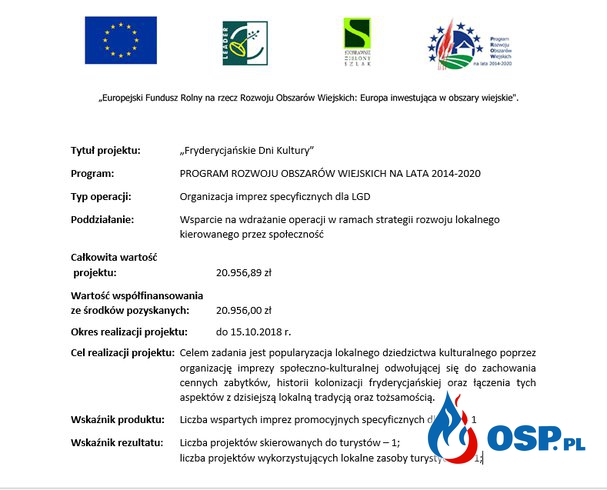 Program Rozwoju Obszarow Wiejskich na lata 2014-2020 OSP Ochotnicza Straż Pożarna