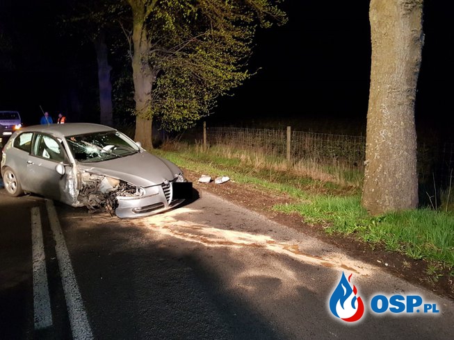 Wypadek samochodowy DW 102 w okolicy m. Gołańcz Pomorska (gm. Trzebiatów) OSP Ochotnicza Straż Pożarna