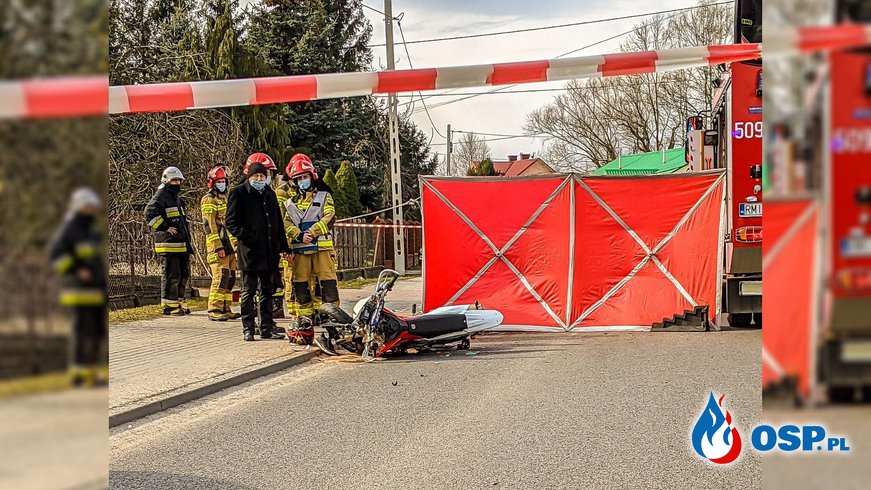 Młody motocyklista zginął w wypadku. Tragiczny początek sezonu. OSP Ochotnicza Straż Pożarna