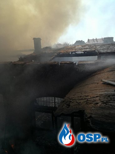 Potężny pożar pustostanu w Legnicy. Ranny jeden ze strażaków. OSP Ochotnicza Straż Pożarna