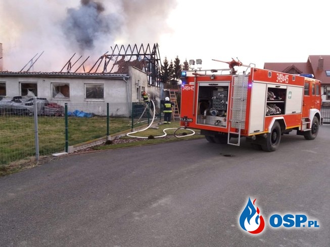 Pożar stolarni w Elblągu. Cały budynek spłonął. OSP Ochotnicza Straż Pożarna