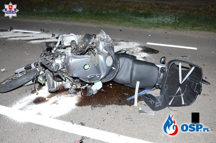 Motocyklista uderzył w wóz z szambem, zginął na miejscu OSP Ochotnicza Straż Pożarna