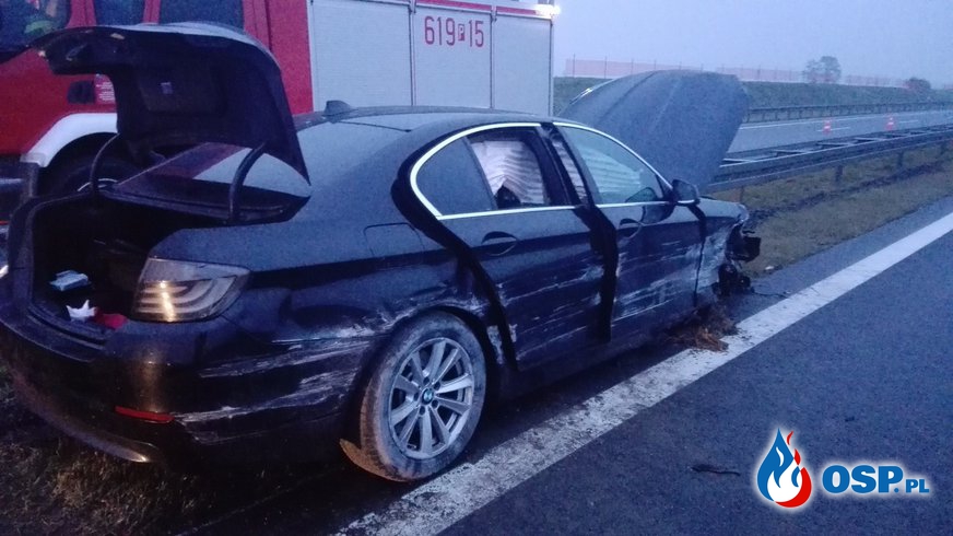 Wypadek samochodu osobowego na Autostradzie A2 OSP Ochotnicza Straż Pożarna