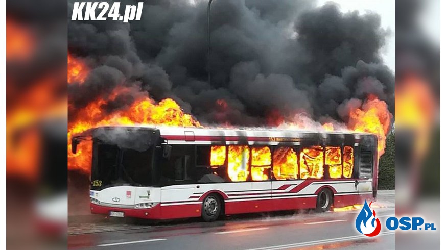Autobus stanął w ogniu. Pasażerowie zdążyli uciec. OSP Ochotnicza Straż Pożarna