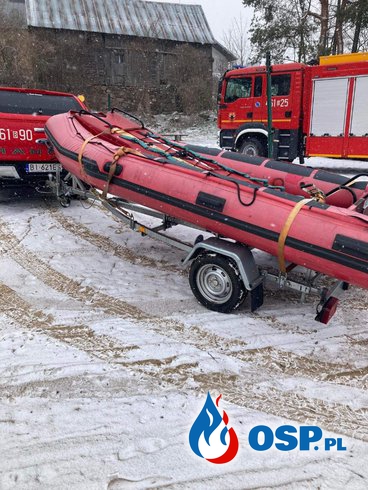 Szczeniaki utknęły na lodzie. Strażacy ruszyli z pomocą. OSP Ochotnicza Straż Pożarna