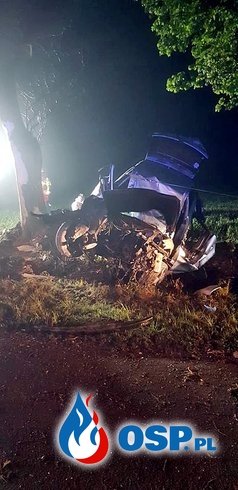 Seat rozbił się na drzewie. Zginął 19-letni kierowca. OSP Ochotnicza Straż Pożarna