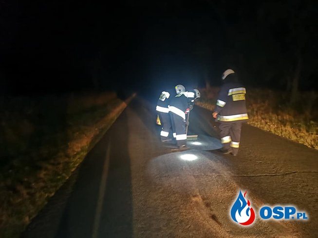 Droga Powiatowa rozlany olej na 250m OSP Ochotnicza Straż Pożarna