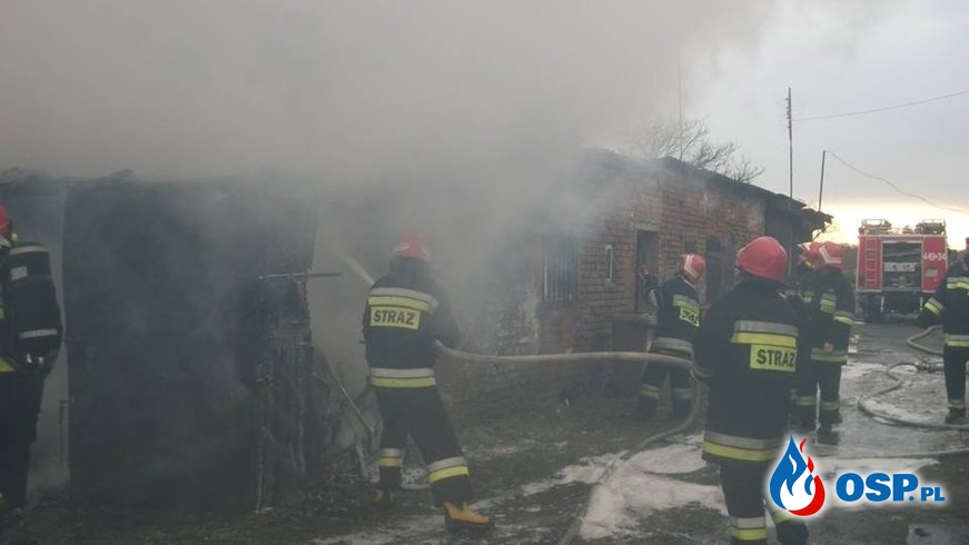 Pożar budynków gospodarczych, Mojszewo 14.01.2015r. OSP Ochotnicza Straż Pożarna