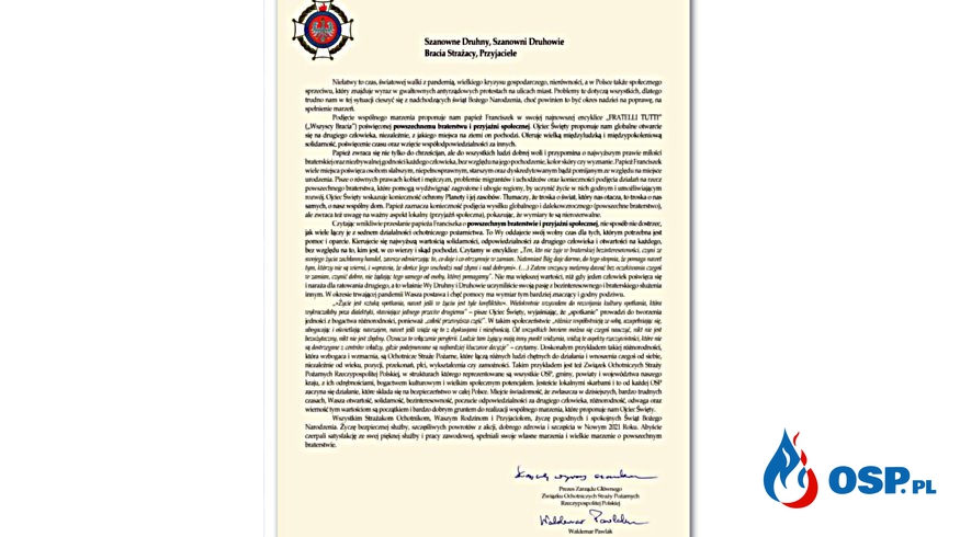 Świąteczne życzenia dla strażaków od prezesa ZOSP RP i Komendanta Głównego PSP OSP Ochotnicza Straż Pożarna