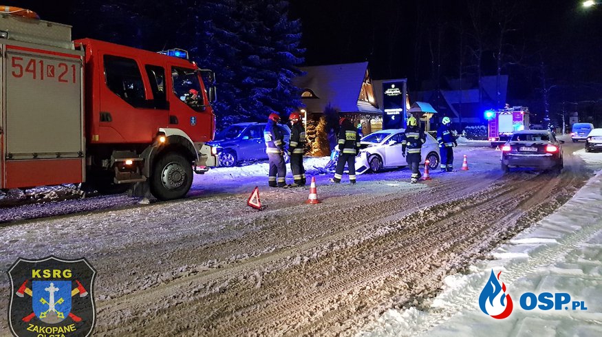 Śnieg na drogach dał się we znaki kierowcom w Zakopanem OSP Ochotnicza Straż Pożarna