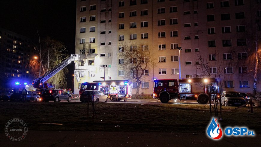 Wybuch gazu w bloku mieszkalnym w Zabrzu. "Lokator został wyrzucony przez okno". OSP Ochotnicza Straż Pożarna