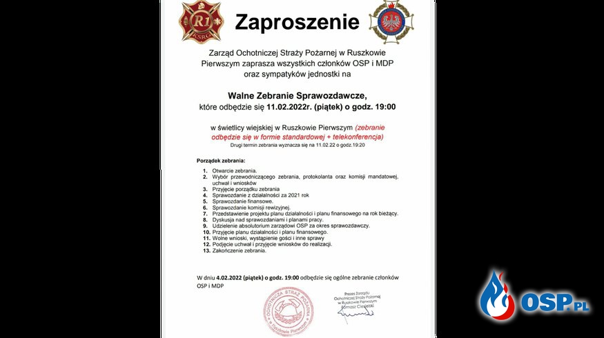 Zebranie Walne Sprawozdawcze za rok 2021 OSP Ochotnicza Straż Pożarna