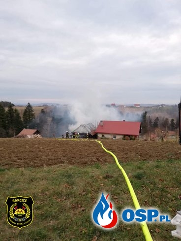 Pożar stodoły w Małopolsce. Budynek doszczętnie spłonął. OSP Ochotnicza Straż Pożarna