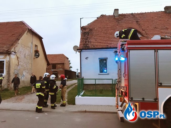 79-80/2019 Połamane drzewa, zerwany dach, uszkodzone linie energetyczne OSP Ochotnicza Straż Pożarna