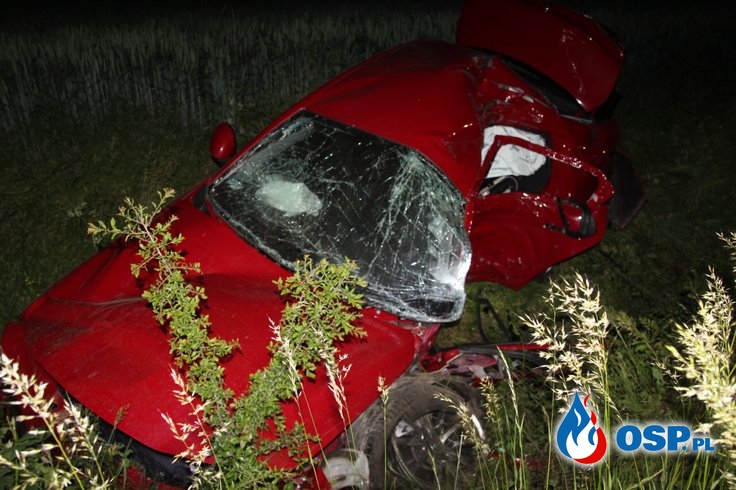 Tragiczny wypadek pod Gostyniem. Auto uderzyło w drzewo i wpadło do rowu. OSP Ochotnicza Straż Pożarna
