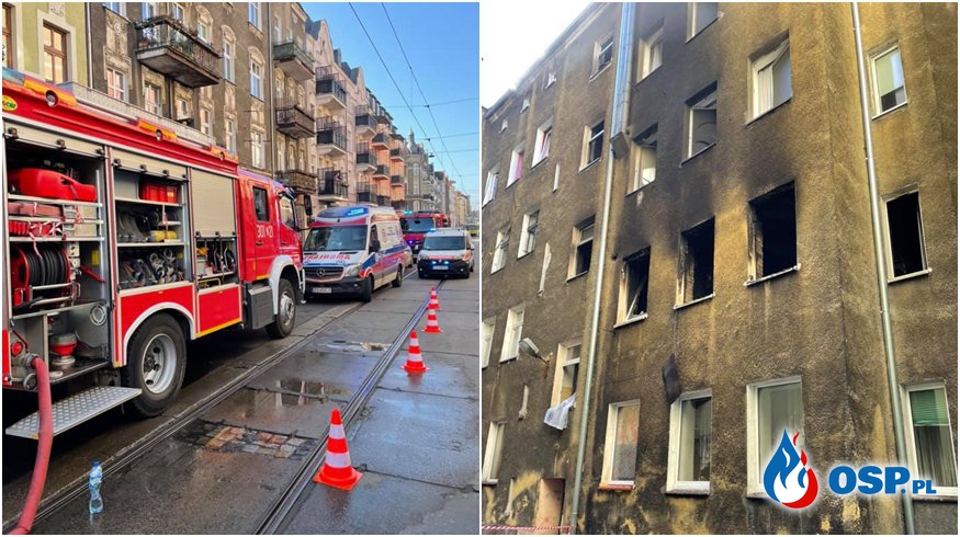 Tragiczny pożar w centrum Szczecina. Jedna osoba nie żyje, cztery są ranne. OSP Ochotnicza Straż Pożarna